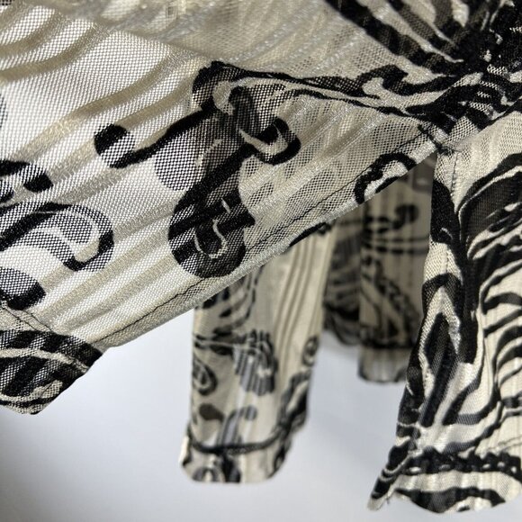 Chicos Travelers Collection Tunic Large Button Up Long Sleeve Mesh Black Tan - Picture 5 of 8